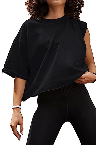 AirMood Oversize Allenamento Crop Tshirt Top Oversize Casual, Nero, L