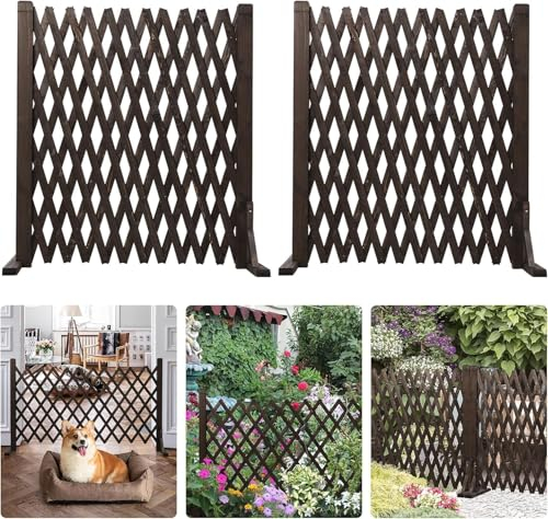 ybaymy 2 Stück Rankgitter Holz,Ausziehbar holzzaun bis 160cm,Hunde Zaun gartenzaun Variabel Faltzaun Scherengitter Rankhilfe für Freistehend Garten Balkon Terrasse 160x70cm