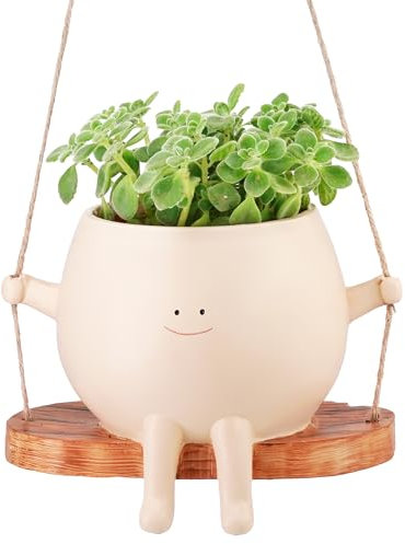 eusbon Smiley Face Planter Pot, Hanging Swing Potting Planter Pot Large Resin Flower Pot for Indoor Desk Plants Outdoor Plants