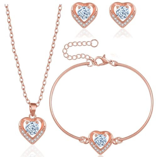 YeeHeen Jewelry Set Pendant Necklace and Earrings Set Cubic Zirconia Bridal Jewellery Rose Gold