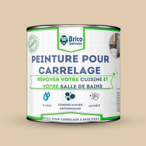 BRICOSALVAJE Peinture satinée pour carrelage cuisine et bain | sans apprêt | lavable | grande dureté (Moreno, 750 ml)