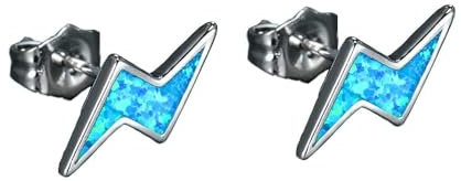 Opal Lightning Stud Earrings White Gold Plated Bolts Cartilage Piercing Stud Earring Trendy Jewelry Gifts for Women Girls Bff Sensitive Ears Personalized Jewelry gifts Birthday (Blue)