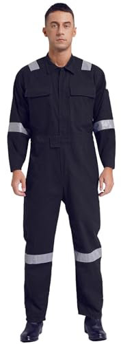 inhzoy Cotone Tuta da Lavoro Uomo Tuta Intera da Lavoro Multitasca Jumpsuit di Sicurezza Riflettente con Cerniera Tuta Meccanico Protettiva Jumpsuit Overall Workwear Blu scuro 6XL