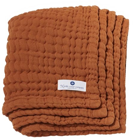 Babydecke Musselin von Nordic Coast Puckdecke Krabbeldecke Spucktuch (Zimt, 80x80cm)