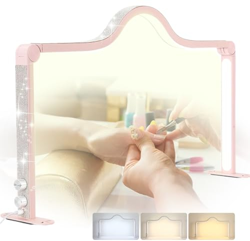 35'' LED Half Moon Nail Desk Light, Foldable Arch Nail Tech Lamp, with 7 Color Modes, Knob Control, Stepless Adjustment Half Moon Nail Lamp for Manicure, Eyelashes,Pink