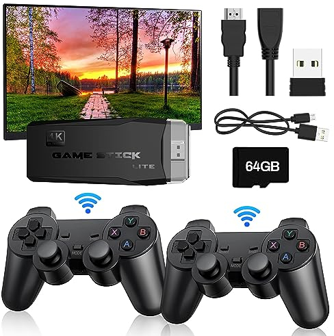 Retro Console Game Console,Plug and Play Game Stick,with 2 Bluetooth Gamepads, 20000+ Games, 9 Emulators, 4K HDMI Output, Wireless Game Stick for Adults and Children (64G)