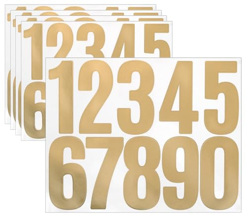 sourcing map 5 Sheets Vinyl House Numbers, 3 Inch Waterproof Self-Adhesive Number Stickers for Mailbox, Sign, Window, Door, Address Number, Gold