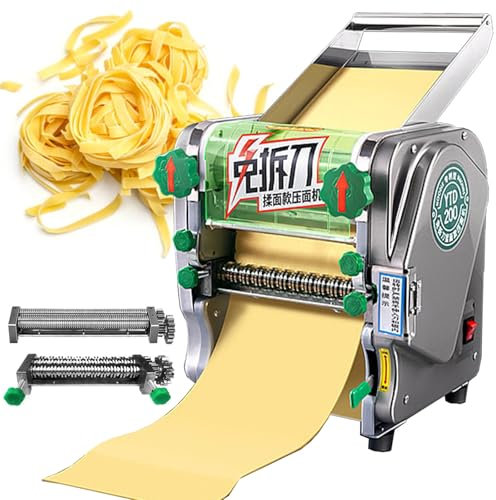 agreilduite Macchina elettrica per Pasta - 2 in 1, Macchina per Pasta Fresca Automatica Commerciale con Stampo Tondo da 1,8 mm e Piatto da 3/9 mm, Macchina per Tagliare la Pasta a rulli da 750 W