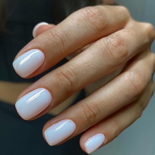 Ceboic 24 Pièces Court Carré Faux Ongles Blanc Crémeux French Press on Nails Couleur Pure Ongles à Coller Ballerine Acrylique Faux Ongles Autocollants Naturel Ongles Artificiels pour Femmes et Filles
