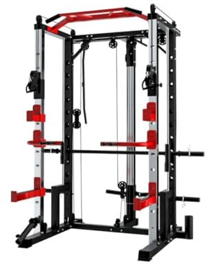 PH Fitness Power Rack mit Smith Machine - Squat Rack mit Klimmzugstange, Dip & Kabelzubehör - Robuster Power Cage für Krafttraining im Home Gym - Verstellbar, Langlebig & Vielseitig