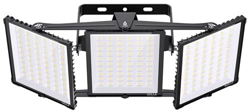 SOLLA Projecteur LED extérieur 600W 2025 Plus Nouvelle Version Mis à Jour, 60000 LM, Blanc Lumière du Jour 6000K, Étanche IP66,3 Têtes Réglables, Éclairage de Sécurité Extérieur pour Cours
