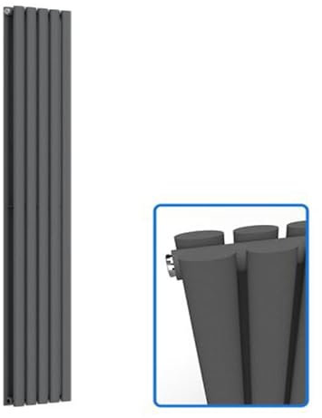 Lynwood Oval Panel Designer Double Column Anthracite Vertical Radiator Perfect for Kitchen and Living Room Modern Central Heating Radiators 1800mm x 300mm