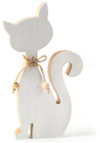 Logbuch-Verlag weiße Katze Dekofigur aus Holz Holzkatze Geschenk für Katzenliebhaber Holzdeko 19,5 x 12 cm