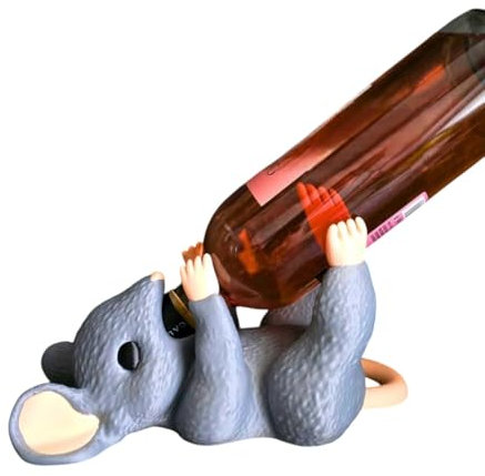 Weinflaschenhalter durstige Maus - Flaschenhalter Trinkende Tiere - Flaschenständer lustig - Deko Figur Bar Weinzubehör für Weinbar - Witzige Dekoration - Wein Geschenk