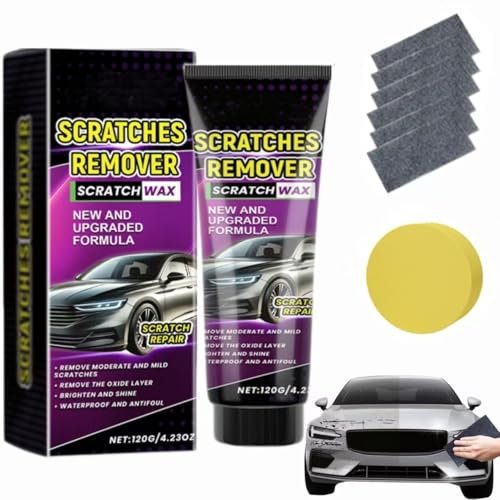 Auto Kratzer Entferner, Reparaturpaste für Autolack, Kratzerentferner & Politur Wachs, Auto Kratzer Reparatur Paste Polierwachs mit Nano Tuch und Schwammball, Schnelle Reparatur ohne Schleifen (1 Set)