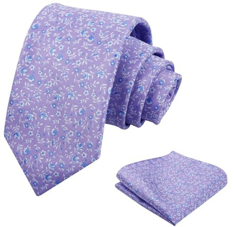 Alizeal Corbata floral pequeña para hombre, elegante y clásica para bodas, novios, fiestas, novedad con diseño de flores, Lila, azul y blanco, Taille unique