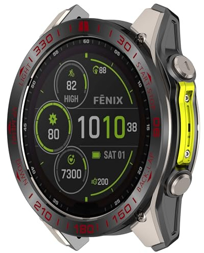 Yikamosi Rostfreier Stahl Lünetten Ring Kompatibel mit Garmin Fenix 8 51MM AMOLED,Bezel Ring Adhesive Cover Anti-Kratz- und Kollisionsschutz für Fenix 8 Accessory,Schwarz/Rot