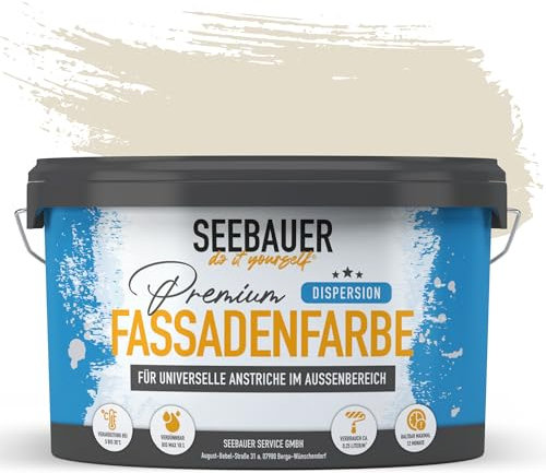 SEEBAUER diy Universal-Fassadenfarbe Braun 5L für Außen (No. 640 Mace Flower) Hoch deckende Fassadenfarbe mit Wetterschutz - Geeignet für Putz, Mauerwerk und Beton
