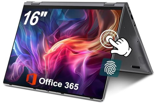 jumper Ordinateur portable 2 en 1 de 16 , écran tactile avec 1 an Office 365, SSD 512 Go, 16 Go DDR4, 128 Go eMMC, clavier QWERTZ rétroéclairé, WiFi 6, lecteur d'empreintes digitales, batterie 7000