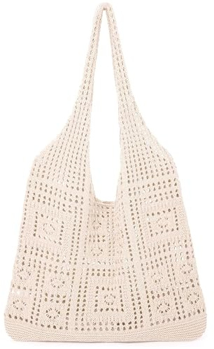 LOTEZAVA Strandtasche Damen Gehäkelte Mesh Strand Tote Bag Sommer Urlaub Ästhetische Häkeltasche Strandtasche Beach Bag Netz für Urlaub Reisen Strand Umhängetasche und Alltag