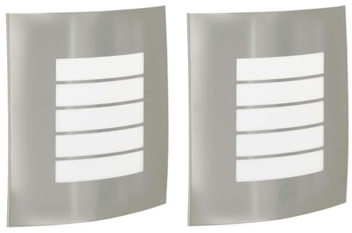 vidaXL Outdoor Wall Lights 2 pcs Silver 23.5 x 10.5 x 26 cm, Ambient Room Lights for Garden and Terrace, Modern Stainless Steel Lamp, Elegant Table Lighting, Indoor Decor Ideas