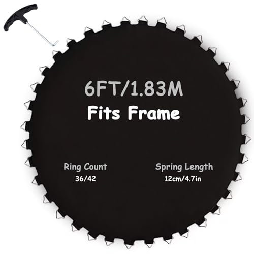 Repuesto Lona de Salto para Trampolín se Ajusta a 183 cm Marco - 8 Filas de Costura Tapete de Repuesto para Cama Elástica se Ajusta a 12 cm Muelles con Herramienta de Muelle,Negro,36 Rings