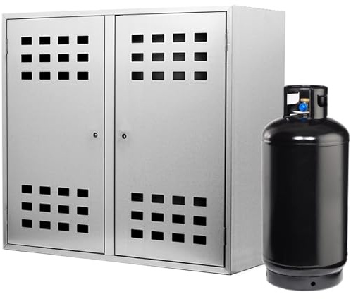 ALLINOX Armadietto 2 Bombole Gas da Esterno, Portabombola Due Ante In Acciaio Zincato RINFORZATO con Ventilazione, Chiusura Sicura Per Stoccaggio Bombole 10-25 kg, Resistente agli Agenti Atmosferici
