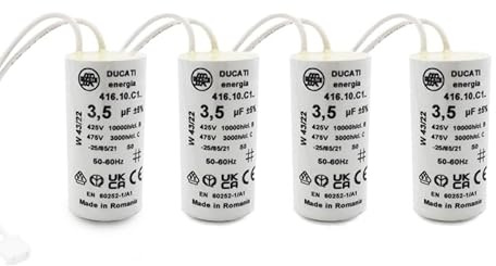 4 Condensateur 3,5 uF à Connecteurs - pour Moteur de Volet Roulant Bubendorff - Cylindrique pour réparation - Haute qualité et longue durée de vie - Fond plat - 250 V - Condensateur Ducati