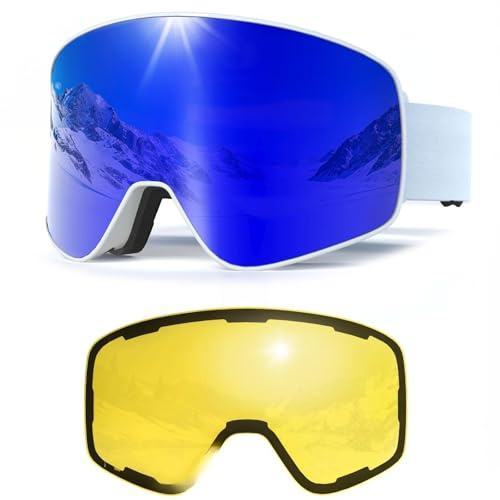 MXJ Gear Skibrille für Herren Damen,YH212 Magnetische Snowboardbrille Anti-Beschlag OTG UV-Schutz Skibrille Schneebrille für Skifahren Wintersport