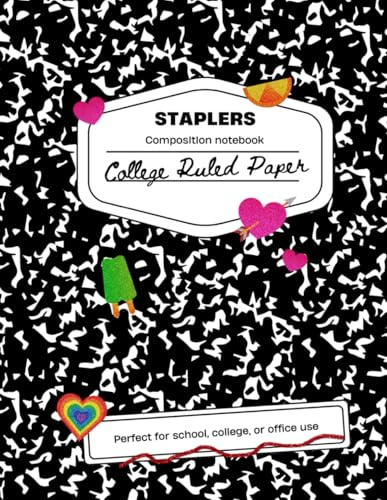 Staplers Composition Notebooks, College Ruled, 8.5 x 11 Inches, Black Marbled Pattern, 120 Sheets Each, Durable Sewn Binding, School, College, Office Use, Unique Collage Cover, Bulk Value Set
