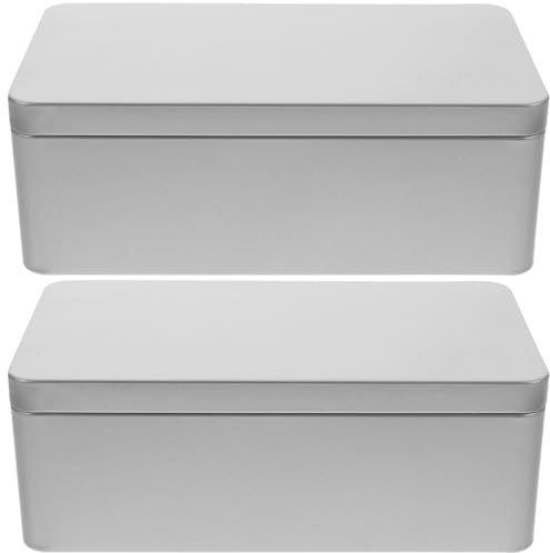 Leere Blechdose Rechteckig 2 Stück 18x9,8x6,4cm Silber | Teedose Luftdicht, Metallblech mit Deckel, für Bohnen und Getreide