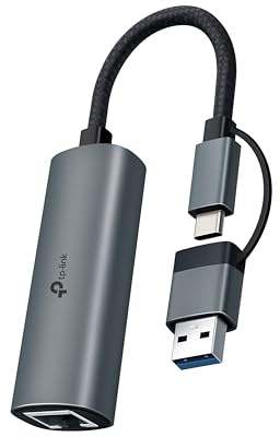 TP-Link Adattatore 2 in 1 USB 3.0 e USB C a Ethernet, RJ45 Gigabit LAN, Plug & Play, custodia in alluminio, adattatore Ethernet per laptop, Thunderbolt 4/3 compatibile con Windows, Mac/iPad OS e altro