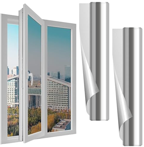 Film Fenetre Anti Regard, Film Occultant Fenêtre, Film Fenetre Anti Regard Effet Miroir, Film Miroir Sans Tain, Lot de 2 Rouleaux 30x100 cm, Protection Solaire Statique, Double Face Argent