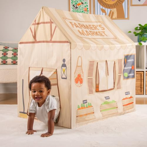Mookie Activo Farmers Market Play Tent Indoor Outdoor Kids Playhouse Shop Role Play Tent with Roll Up Doors and Windows Storage Bag Easy Assembly Ages 12+ Months