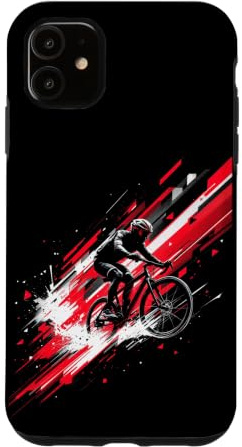 Hülle für iPhone 11 Dynamischer Radfahrer in Bewegung – rote Akzente