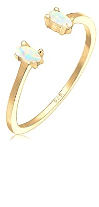 Elli Ring Damen Oval Geo Opal Offen Verstellbar in 925 Sterling Silber Vergoldet