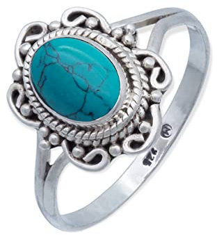 mantraroma Ring 925 Silber Damen Türkis Edelstein türkis ausgefallen verspielt (MRG-122-15-(62))