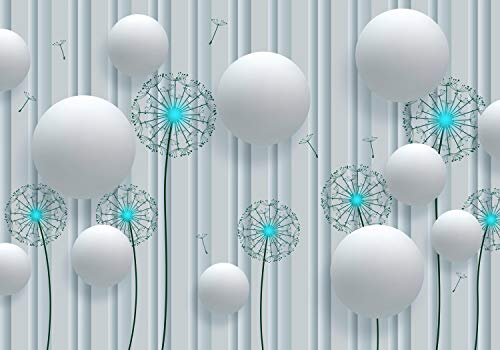 wandmotiv24 Fototapete Weiß 3D türkis, XXL 400 x 280 cm - 8 Teile, Wanddeko, Wandbild, Wandtapete, Blumen, Pusteblumen M4044