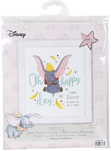 Vervaco PN-0176205 Disney Dumbo Oh happy day I Stickpackung Zählmuster, Baumwolle, mehrfarbig, ca. 24 x 25 cm / 9,6 x 10