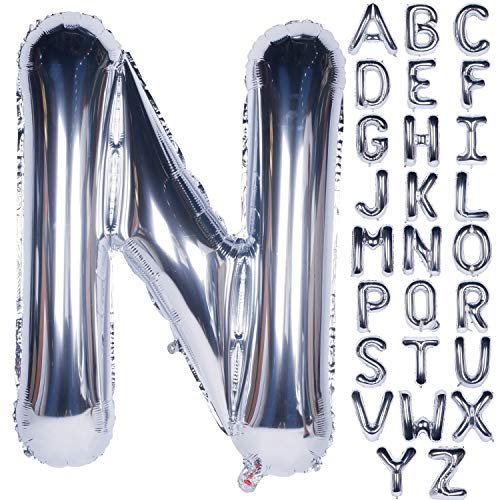 Große Mylar Folie Helium Brief Luftballons 40 Zoll Silber Luftballons Alphabet Buchstaben für Geburtstag Brautdusche Jubiläumsdekorationen(Letter N)