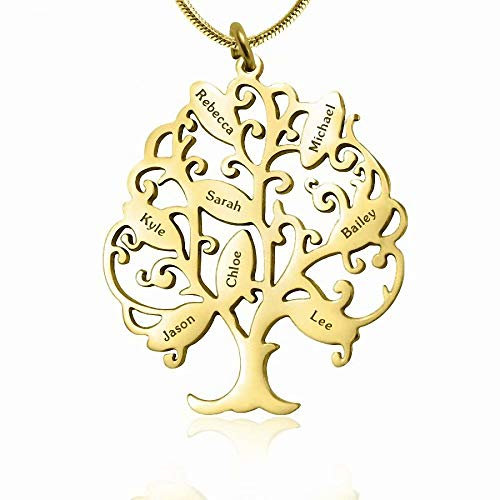 Argent Sterling 925 Collier Prenom Arbre de Vie Personnalisé Gravé de 1 à 10 Noms pour Mère Grand-mère