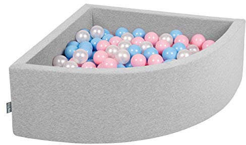 KiddyMoon 90X30cm/200 Bolas Piscina De Bolas ∅ 7Cm para Ninos Cuarto Angular Hecha En La UE, Grisclr:Azulclr/Rosaclr/Perla