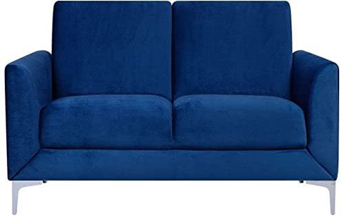 Beliani 2-Sitzer Sofa Samt blau mit silbernen Metallfüßen Dicke Sitzkissen Fenes