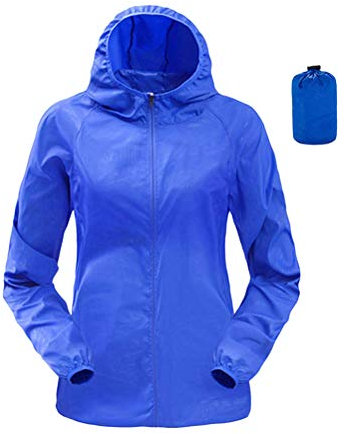 Onsoyours Veste de Pluie Femme Manteau Imperméable Poncho Pluie à Capuche Zippé Cape de Pluie Manches Longues Coup Vent Raincoat pour Voyage Camping Randonnée Vacance Unisexe A Bleu M