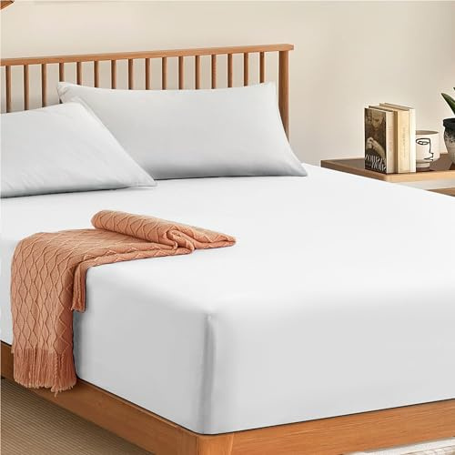 My Home Store Spannbetttuch, 100% ägyptische Baumwolle, Fadenzahl 300, Hotelmenge: 30 cm, Spannbettlaken (weiß, Einzelbett)