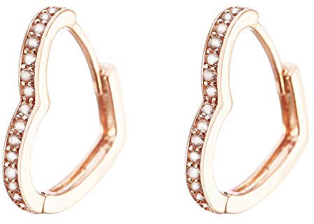 Orecchini pendenti a forma di cuore Huggie da donna, ipoallergenici, placcati in oro rosa e argento con zirconi, Cristallo, zirconia cubica