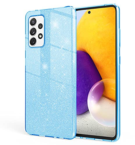 NALIA Glitzerhülle für Samsung Galaxy A72 - Grip - Hülle, Hellblau | Partikel fest im Material eingeschlossen, 3-Schicht-Schutzaufbau mit Hardcase-Kern, Erhöhter Kamerarand, SHINEPOP