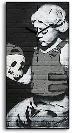 Coloray Uhr auf Leinwand - Schwarze Hände - Wohnzimmer Dekoration Segeltuch Ohne Tickendes Geräusc Kunst Wand Uhr - Angel Rüstung