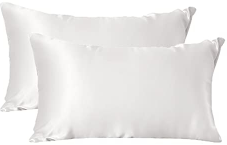 THXSILK 2 Stück Kopfkissenbezüge aus Seide 25 Momme - Natürliche Seide Kissenbezüge für Haarpflege Damen und Herren - Weiß, 40x80cm
