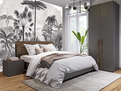 Papier Peint Panoramique Foret Soie, 410 * 280 Papier Peint 3D Esquisser Tropical Jungle Noir et Blanc Cocotier, Décoration Parfaite pour Chambre, Salon, Enfant Grande Poster Mural
